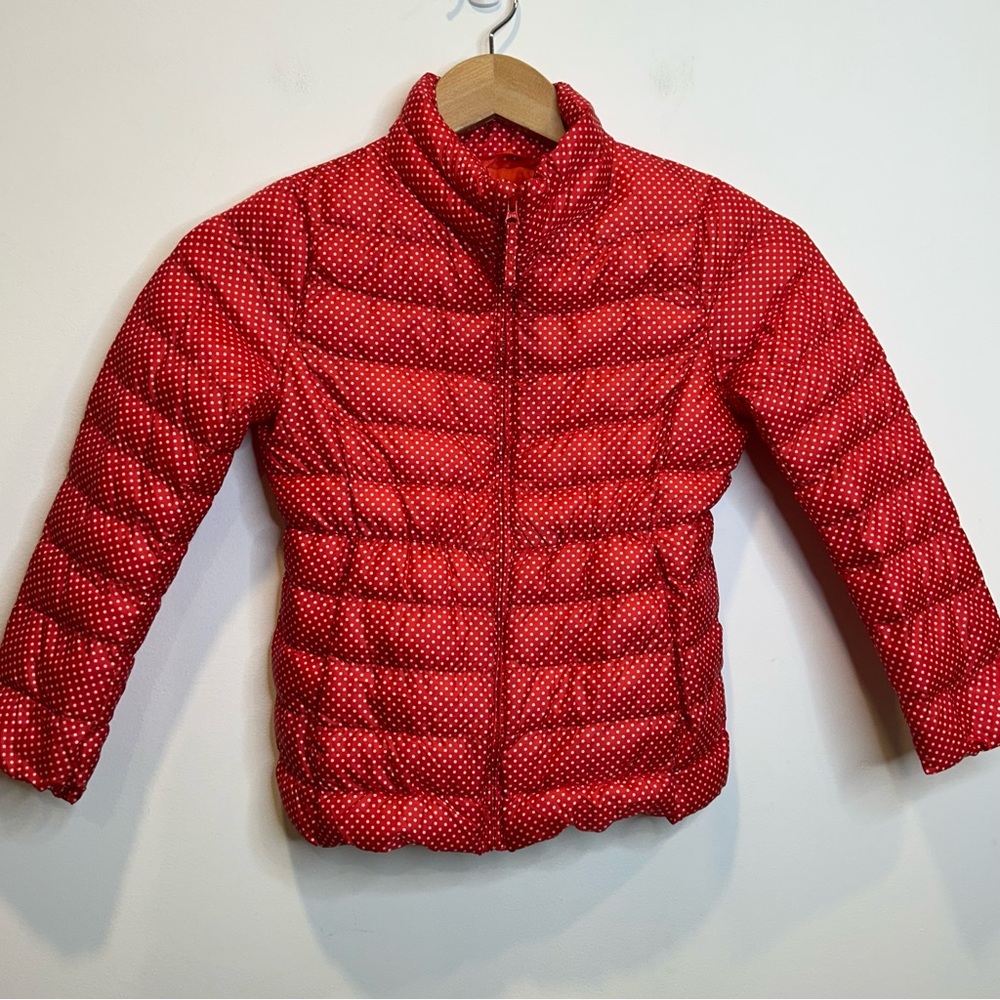 Uniqlo Kids Red / White Polka Dot Lightweight Puffer Coat
